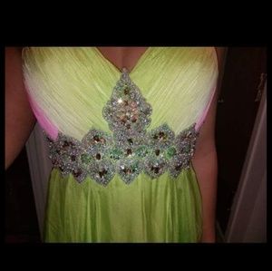 Green and pink gown